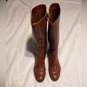 Etienne Aigner Cognac Brown Leather Knee Zip Up Riding Boots